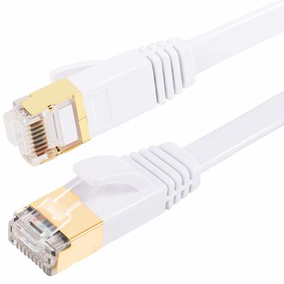 ফ্ল্যাট ইথারনেট Cat7 প্যাচ কর্ড SFTP শিল্ডেড বহুমুখী সাদা রঙ