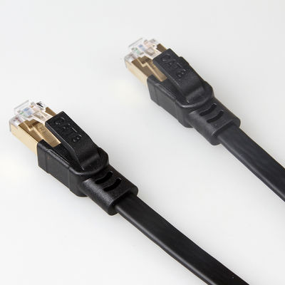 ফ্ল্যাট SFTP RJ45 Cat8 প্যাচ কেবল 40Gbps 2000Mhz কালো রঙ টেকসই