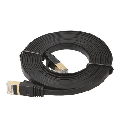 ব্যবহারিক কালো Cat6 ফ্ল্যাট ইথারনেট তারের সাথে সোনার ঢালযুক্ত Snagless Rj45 সংযোগকারী