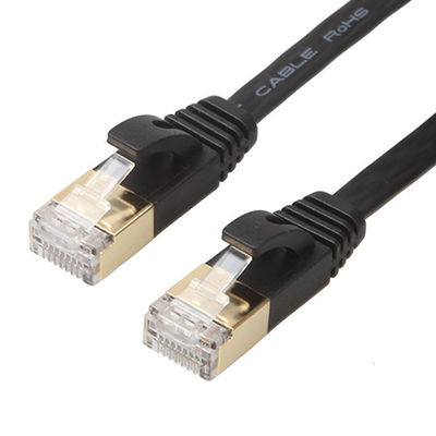 ব্যবহারিক কালো Cat6 ফ্ল্যাট ইথারনেট তারের সাথে সোনার ঢালযুক্ত Snagless Rj45 সংযোগকারী