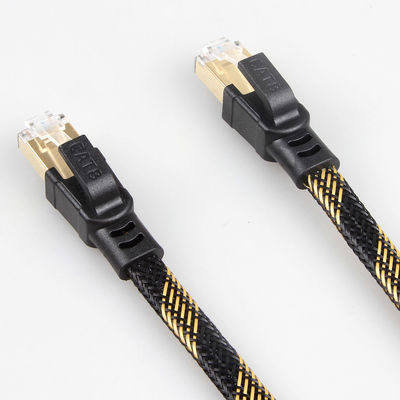 স্থিতিশীল RJ45 Cat8 প্যাচ কেবল নাইলন বিনুনি কালো হলুদ উচ্চ গতি