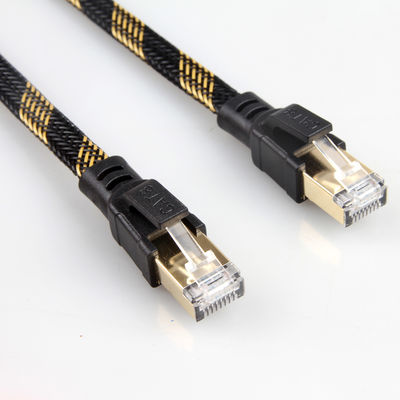 স্থিতিশীল RJ45 Cat8 প্যাচ কেবল নাইলন বিনুনি কালো হলুদ উচ্চ গতি