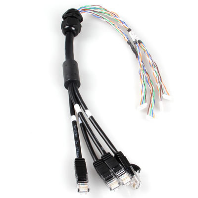 জলরোধী 4 ইন 1 ক্যাট 6a ইথারনেট কেবল, 4 শাখা পুরুষ RJ45 Cat6a ট্রাঙ্ক কেবল